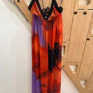 Vintage Vibrant Red and Purple Maxi Dress